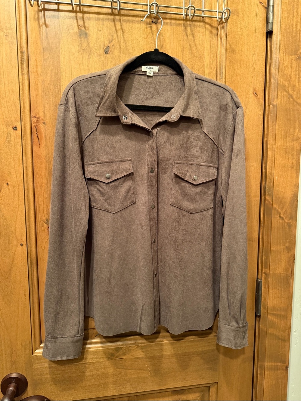 dylan Taupe Brown Faux Suede Button-Down Shirt